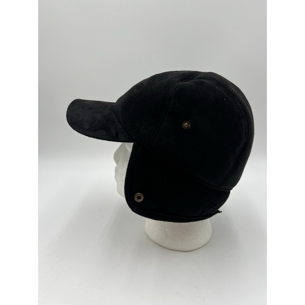 Scala Classics Black Faux Suede Ear Flap Winter Hat Faux Fur Lined Size M - Picture 8 of 14
